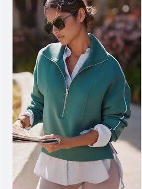 NWOT Varley Davenport Half-Zip Sweatshirt Green with White Piping size Medium